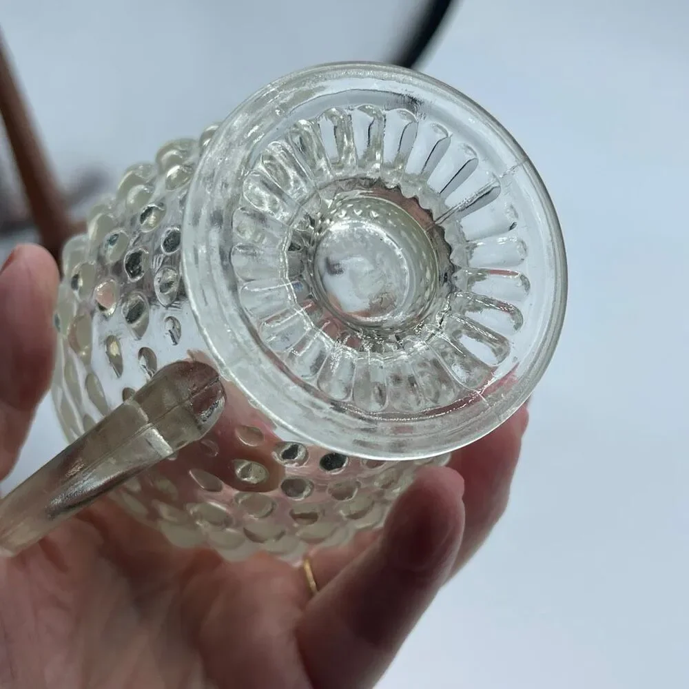 Vintage Anchor Hoking Moonstone Opalescent Hobnail Glass creamer & sugar